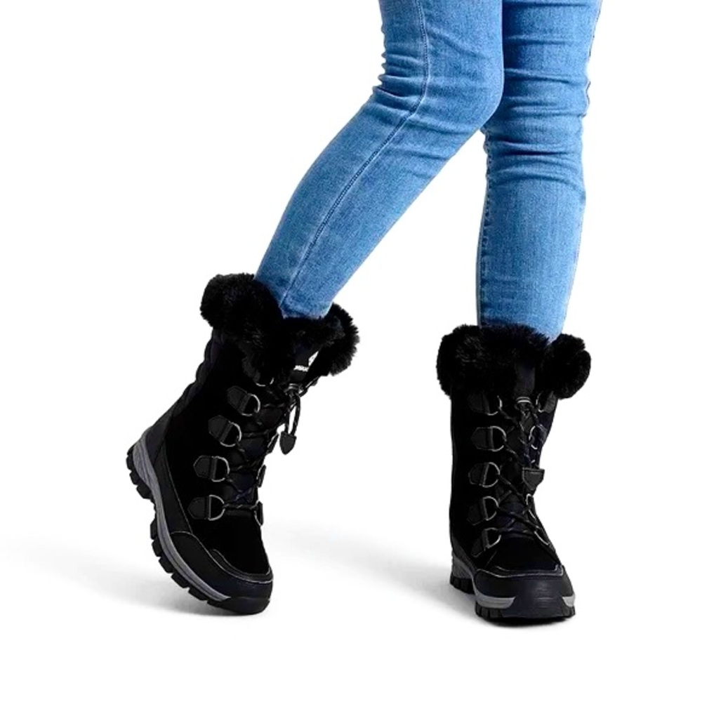 Waterproof Leather with Faux Fur Collar Black Boots Size 8  Only tried on!!